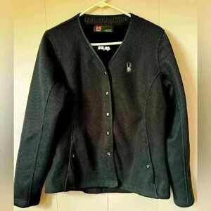 Spyder Core Sweater Jacket Full Zip Black Jacket Lined W/ Faux Fur Womens Size L
